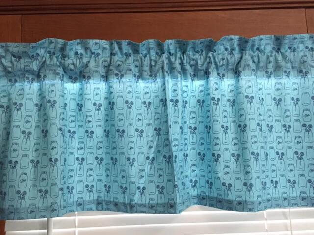 Mini Blue Mason Jars With Flowers Window Valance ~ 42 Inches Wide - image 1