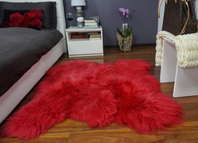 "Giant Red Sheepskin Rug, Genuine Leather, Thick Hair - 50""x50" - image 1