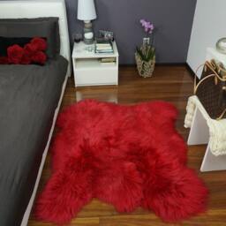 "Giant Red Sheepskin Rug, Genuine Leather, Thick Hair - 50""x50" - thumbnail 2