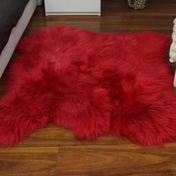 "Giant Red Sheepskin Rug, Genuine Leather, Thick Hair - 50""x50" - thumbnail 3