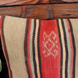Vintage Handwoven Kilim Lumbar Pillow Cover - Striped Turkish Cushion - 12x20 In - thumbnail 2