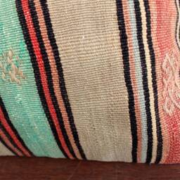 Vintage Handwoven Kilim Lumbar Pillow Cover - Striped Turkish Cushion - 12x20 In - thumbnail 3