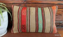 Vintage Handwoven Kilim Lumbar Pillow Cover - Striped Turkish Cushion - 12x20 In - thumbnail 1