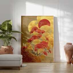 Art Deco Ginkgo Print - Red & Gold Botanical Illustration - thumbnail 3