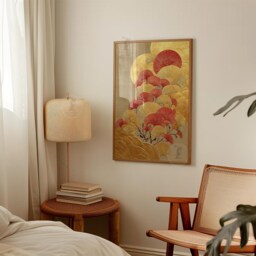 Art Deco Ginkgo Print - Red & Gold Botanical Illustration - thumbnail 2