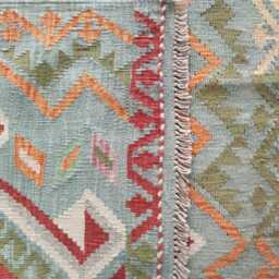 Handmade Afghan Kilim Rug, Geometric Tribal Design, Multicolour Artisan Persian Turkish Flatweave, Natural Wool, 142x103 cm - thumbnail 3