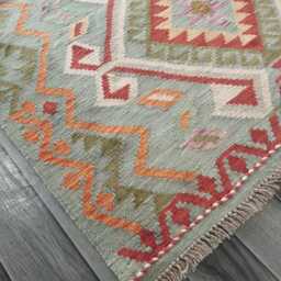 Handmade Afghan Kilim Rug, Geometric Tribal Design, Multicolour Artisan Persian Turkish Flatweave, Natural Wool, 142x103 cm - thumbnail 4