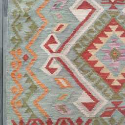 Handmade Afghan Kilim Rug, Geometric Tribal Design, Multicolour Artisan Persian Turkish Flatweave, Natural Wool, 142x103 cm - thumbnail 2