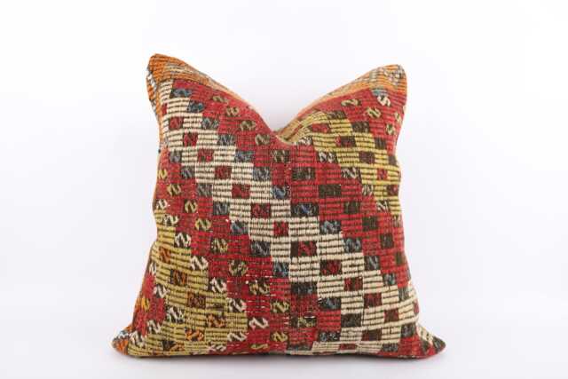 Handwoven Turkish Kilim Pillow Cover 24'' Wool Throw - image 1