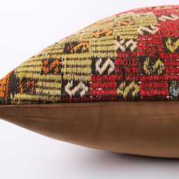 Handwoven Turkish Kilim Pillow Cover 24'' Wool Throw - thumbnail 4