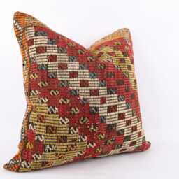Handwoven Turkish Kilim Pillow Cover 24'' Wool Throw - thumbnail 2