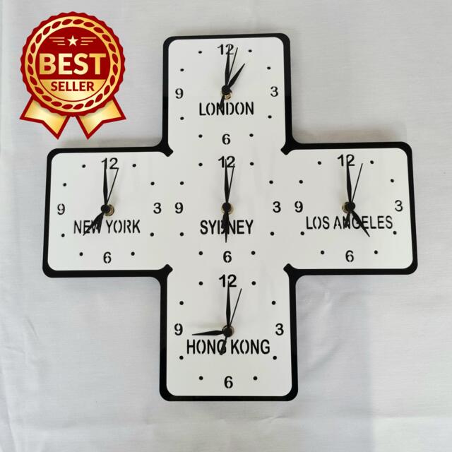 Family, Friends & Place Names, Five Time Zone Cross Style Clocks. Many Colour Options - image 1