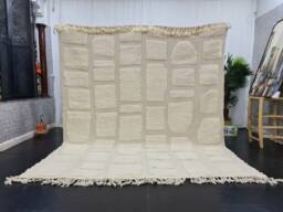 Beni Ourain Rug, Checkered Moroccan Rug, Wool Shag Unique Off White Berber Carpet, Hand Tufted Area Rug - thumbnail 1