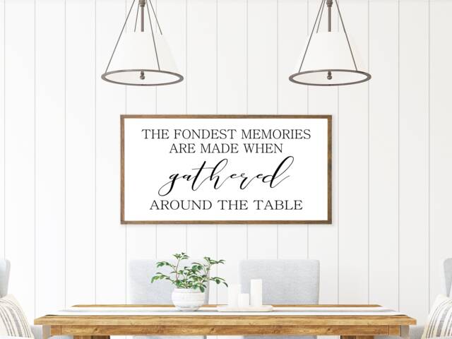 The Fondest Memories Are Made When Gathered Around Table Sign-Farmhouse Decor-Kitchen Wall Art-Thanksgiving Art-Dining Room Hanging Sign - image 1