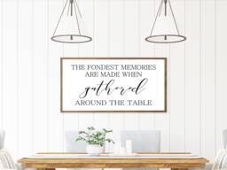 The Fondest Memories Are Made When Gathered Around Table Sign-Farmhouse Decor-Kitchen Wall Art-Thanksgiving Art-Dining Room Hanging Sign - thumbnail 1
