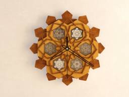 Sacred Geometry Wall Clock Laser Etched Metatron's Cube, Wooden - thumbnail 1