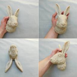 Rabbit Head Wall Art - 3D Bunny Decor, Finished in Pale Brown, Black, White Or Pink - thumbnail 3
