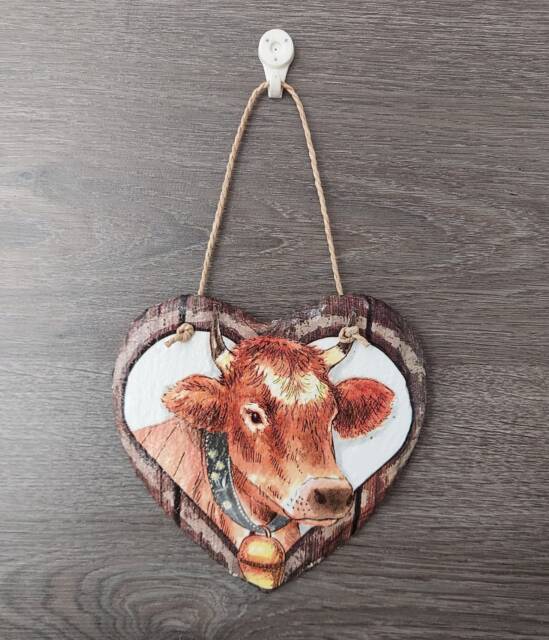 Cow Heart Slate Wall Hanging Rustic Farmhouse Decor - image 1