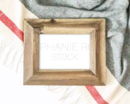 Wooden Frame On Blanket Cozy Holiday Mockup - Available in Psd, Jpg, Png Styled Stock Photo Rustic Christmas Farmhouse Chick Style - thumbnail 1