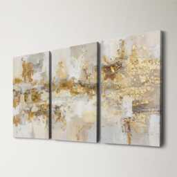 Abstract Gold Flake Effect Paint Splash Wall Art Set Of 3 Panels Modern Print Luxury Decor For Living Room Bedroom