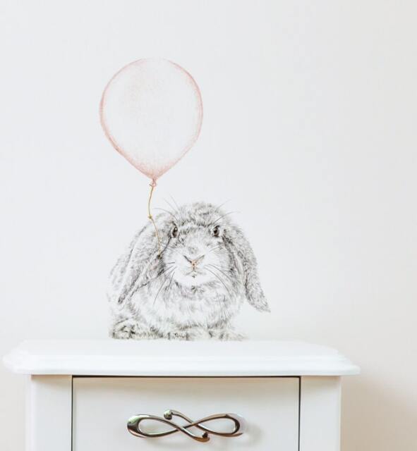 Bunny With Balloon Wall Sticker Decal - Kids Stickers, Animals Childrens Decals, Art, Room, Girl, Boy