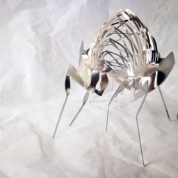 Stainless Steel Bug Sculpture Set Modern Metal Tabletop Art - thumbnail 2