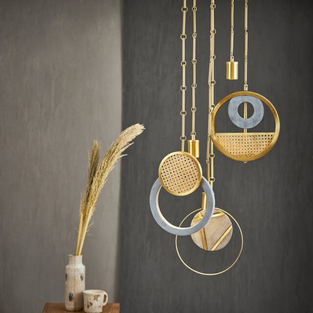 Harmony Concrete, Brass & Rattan Pendant Lighting - image 1