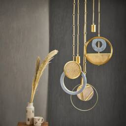 Harmony Concrete, Brass & Rattan Pendant Lighting - thumbnail 1