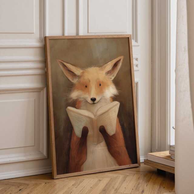 Bookish Wall Art - Fox Reading Book Print Lover Poster Funny Gift - image 1
