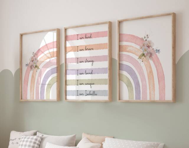Affirmation Prints, Girls Bedroom Decor, Playroom Decor, Personalised Print, Toddler, Kids Wall Art, Pink, Rainbow, Pastel - image 1