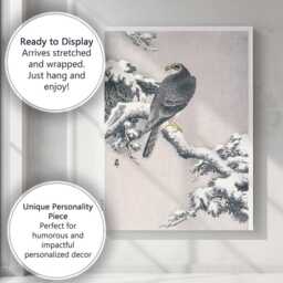 Japanese Falcon On Snow Covered Pine Branch Traditional Bird Illustration Canvas Wall Art Print Decor Picture Ready To Hang - thumbnail 3