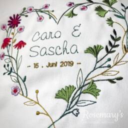 Cushion Cover 45x45cm Personalised Floral Heart Wreath Embroidered With Choice Of Fabric Colours - thumbnail 2
