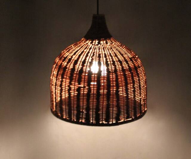 Brown Rattan Pendant Light, Rustic Farmhouse Lighting - image 1