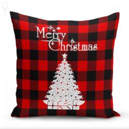 Christmas Cushion Covers Red & Black Plaid Pattern - Xmas Reindeers & Tree, Double Sided Printing On The Chenille With Different Sizes - thumbnail 2