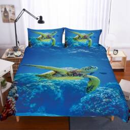 3D Turtle Duvet Cover Set, Undersea Quilt Bedding, Vibrant Coral Reef - thumbnail 2