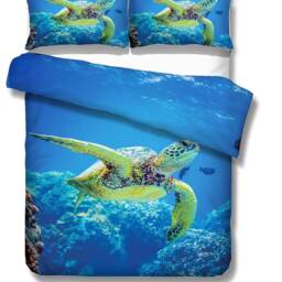 3D Turtle Duvet Cover Set, Undersea Quilt Bedding, Vibrant Coral Reef - thumbnail 3