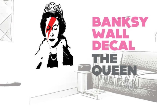 The Queen Elizabeth Ii/Bowie Thunderbolt Banksy Wall Decal Sticker. Choose Your Size - image 1