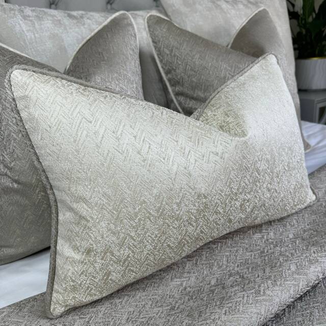 Cream Taupe Gold Piped Cushion Cover Bella Herringbone Pillow Case Luxury Scatter Beaumont Textiles Handmade in UK - image 1