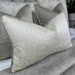 Cream Taupe Gold Piped Cushion Cover Bella Herringbone Pillow Case Luxury Scatter Beaumont Textiles Handmade in UK - thumbnail 1