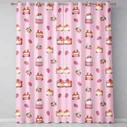 Cute Strawberry Cherry Cake Dessert Soft Pink Background Seamless Pattern Readymade Eyelet Ring Top Thermal 100% Blackout Curtains - thumbnail 2