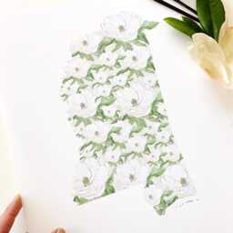 Mississippi State Flower Map Watercolor Magnolia - Art Print Wall Graduation Wedding Realtor Moving Gift Southern Floral - thumbnail 3