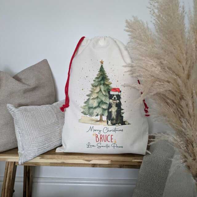 Personalized Dog Christmas Sack Linen-Like Pet Gift Bag - image 1