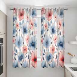 Blue & Pink Floral Curtains, Watercolor Flower Print Drapes, Rod Pocket Panels, Custom Made Living Room Modern Window Decor - thumbnail 2