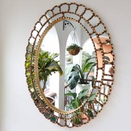 Peruvian Gold Sunburst Oval Mirror 70 cm Handmade Wall Decor - Carved Wood Elegant Statement For Living Room Bedroom Bathroom - thumbnail 1