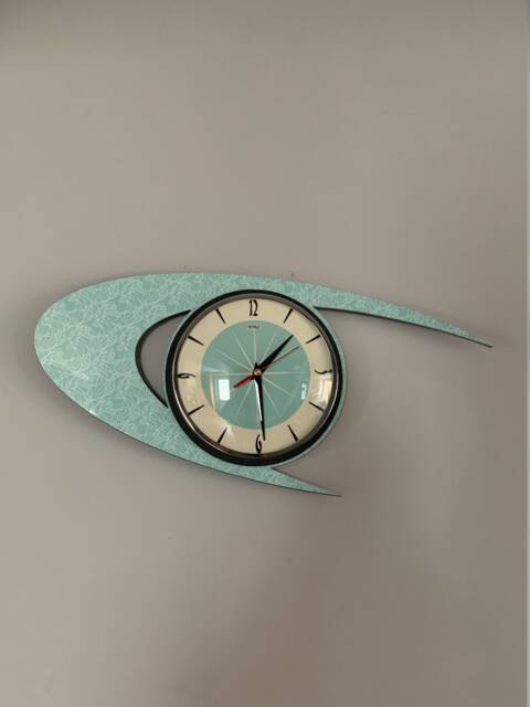 Midcentury Modern Mint Green Boomerang Wall Clock - Atomic Retro Style - image 1