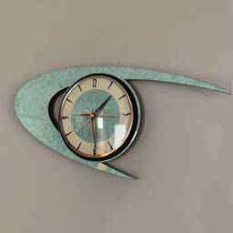 Midcentury Modern Mint Green Boomerang Wall Clock - Atomic Retro Style - thumbnail 3