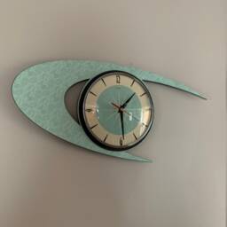 Midcentury Modern Mint Green Boomerang Wall Clock - Atomic Retro Style - thumbnail 2