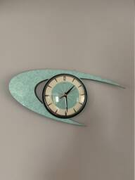 Midcentury Modern Mint Green Boomerang Wall Clock - Atomic Retro Style - thumbnail 1