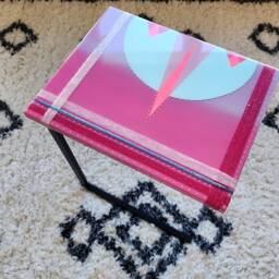 Hand Painted Resin C Shape Side Table Pink Pop Art Accent - thumbnail 2