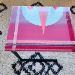 Hand Painted Resin C Shape Side Table Pink Pop Art Accent - thumbnail 4